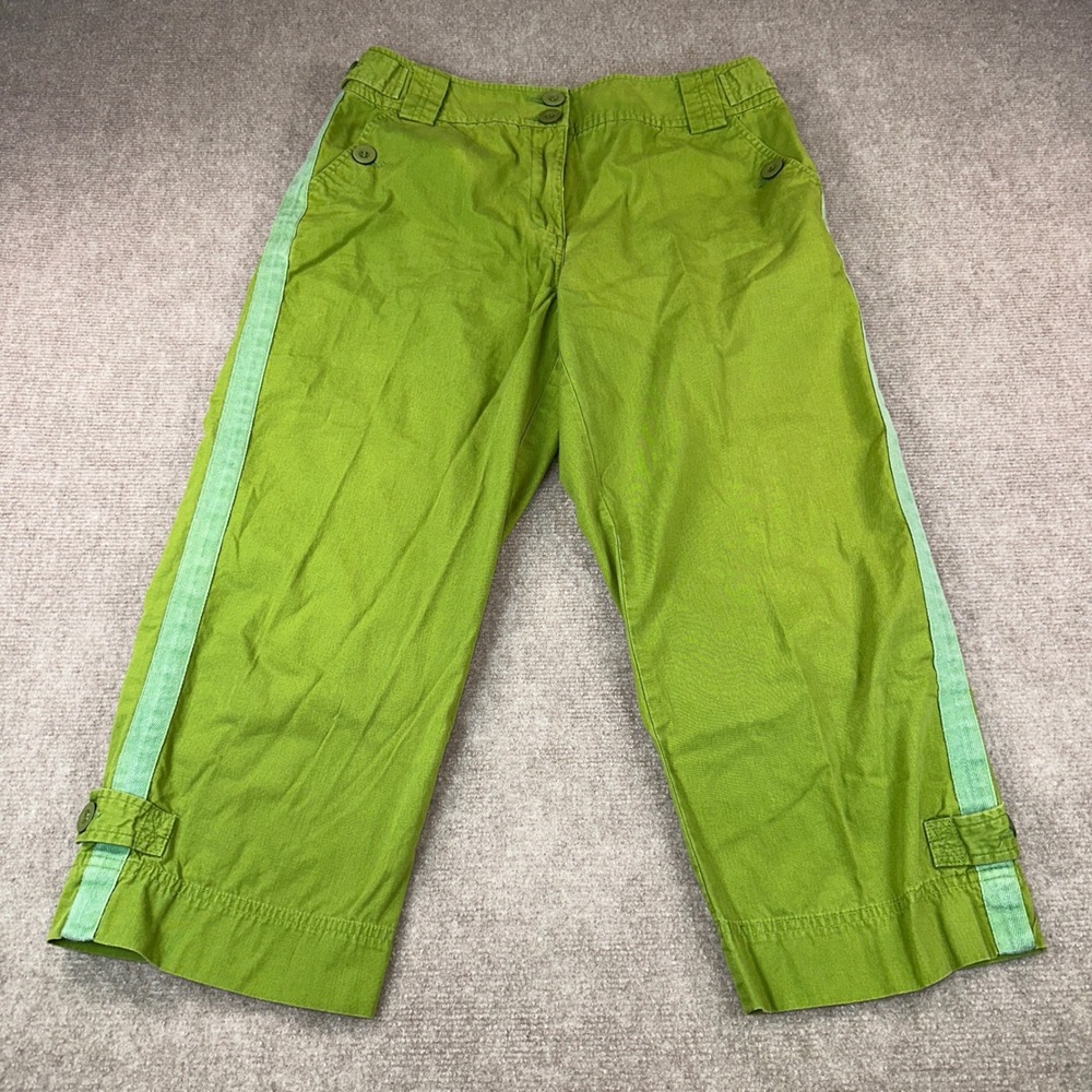 Khakis International Design Green Cropped Utility Pants Side Stripe Size 8